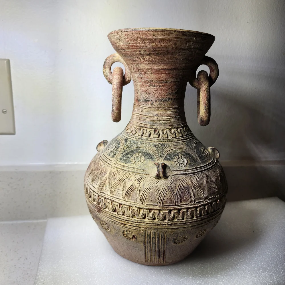 Vintage Tribal Style Ceramic Red Clay Vase. Pottery Decorative Vase - Picture 9 of 9